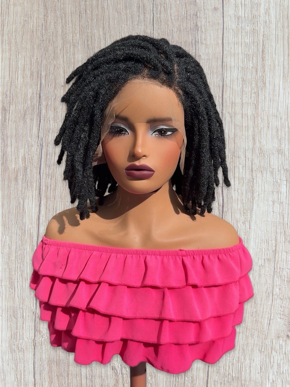 Synthetic Short Faux Dreadlocks Lace Front Wig in Black - Women Hair